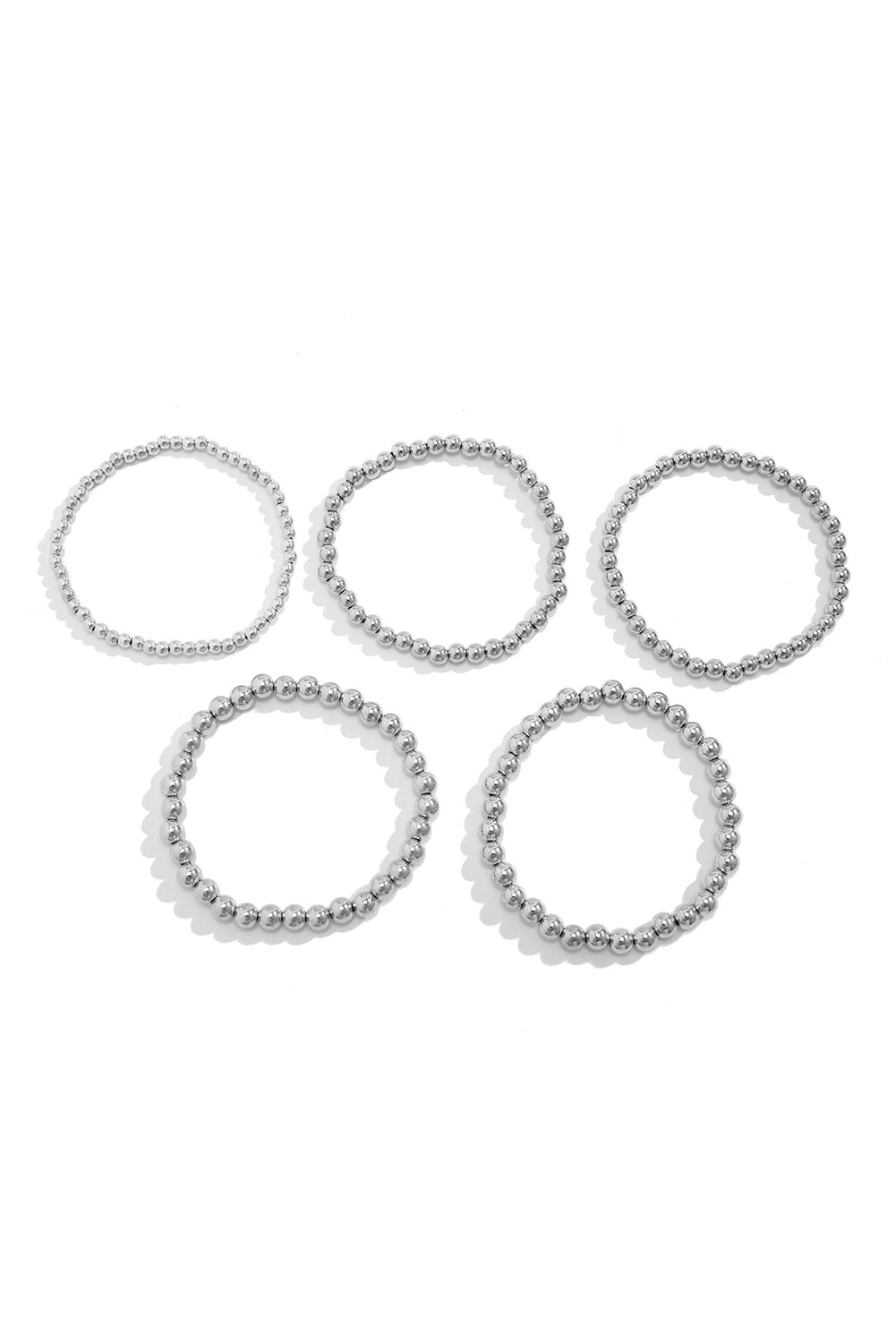 Silvery 5pcs Solid Color Beaded Bracelet Set