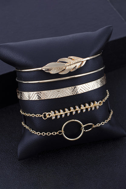 Gold 5Pcs Bohemian Leaf Adjustable Plated Bracelet Set