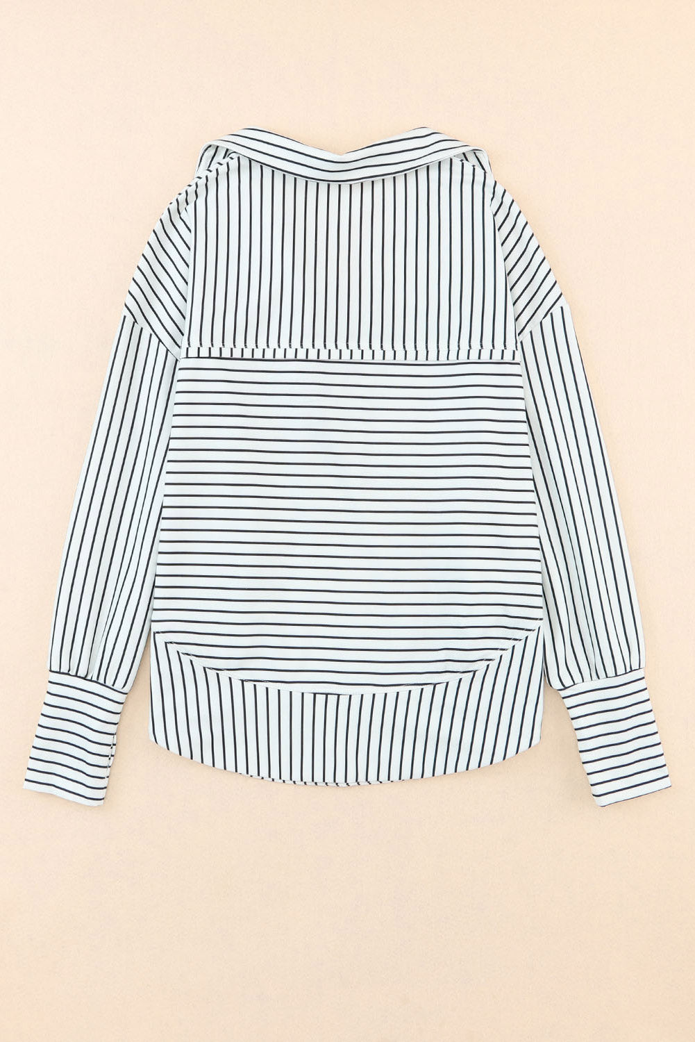 White and Black Striped Grommet Collared Thumbhole Long Sleeve Top