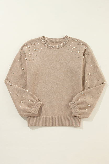 Evergreen Pearl Drop Shoulder Round Neck Sweater