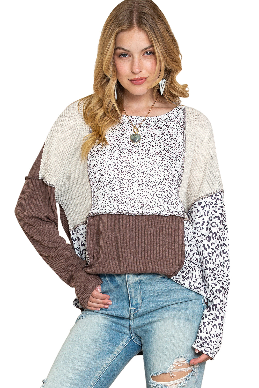 Leopard Print Patchwork Pullover Top