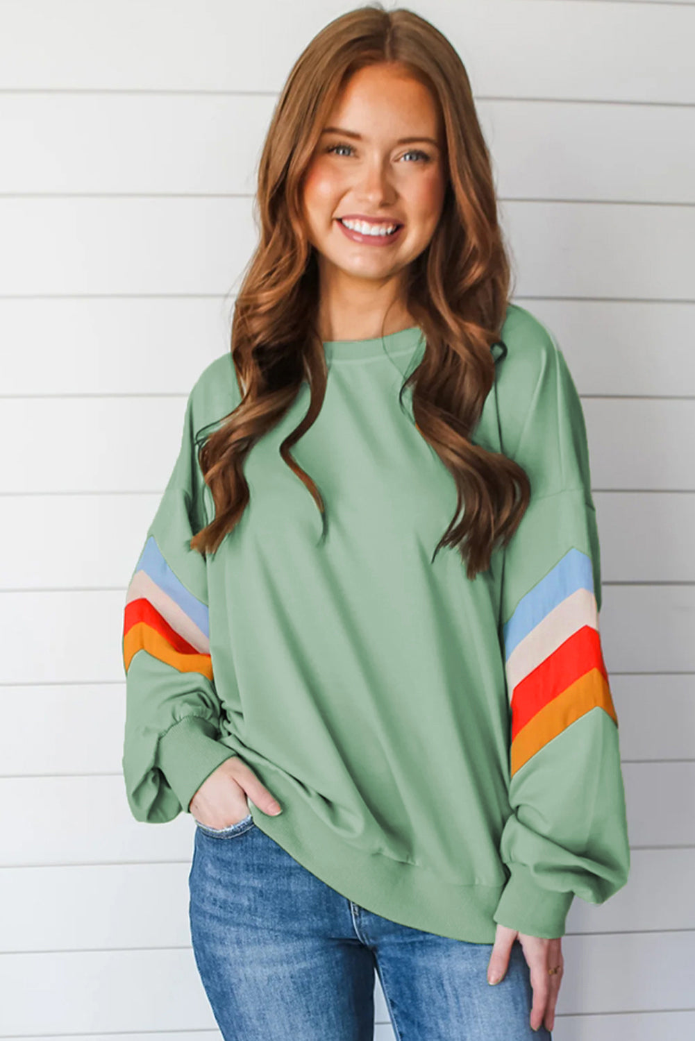 Flamingo Patchwork Drop Sleeve Loose Sweatshirt