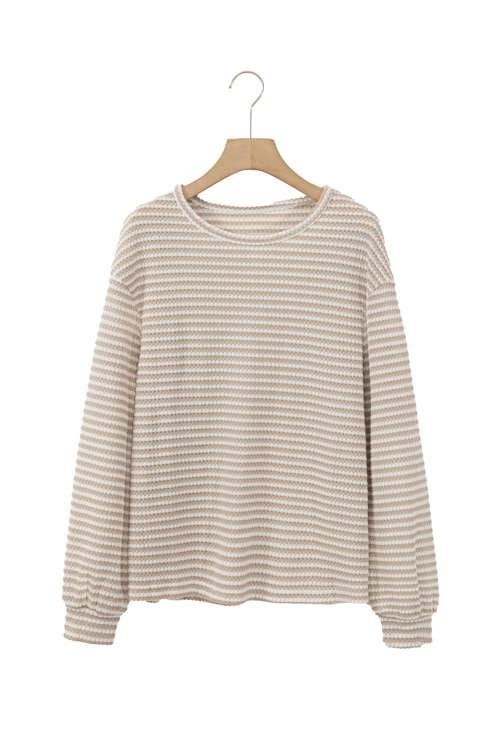 Black Striped Round Neck Drop Shoulder Long Sleeve Top