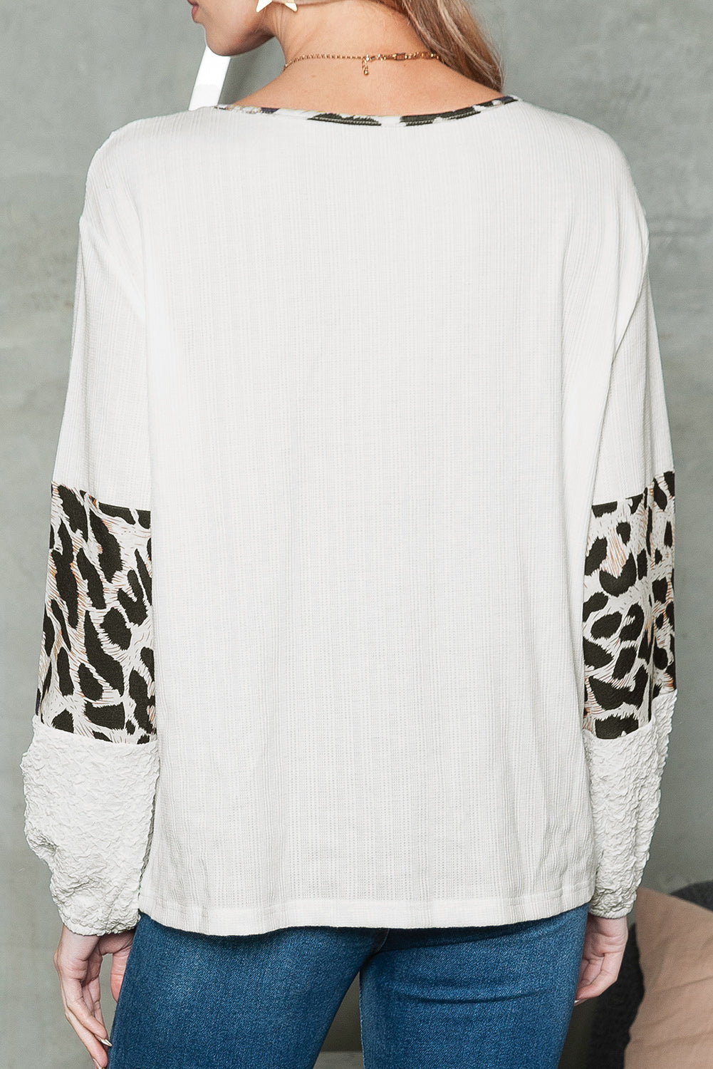 Leopard Textured Color Block Pullover