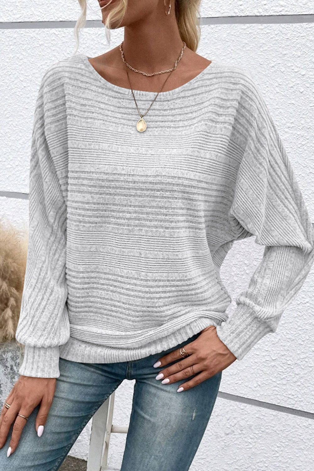 Simply Taupe Pit Stripe Batwing Sleeve Top