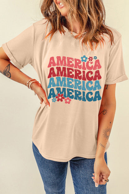 AMERICA Round Neck Short Sleeve T-Shirt