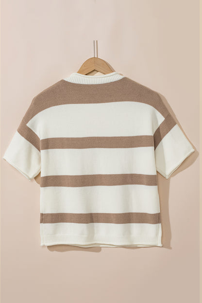 Khaki Striped Drop Shoulder Knitted Top