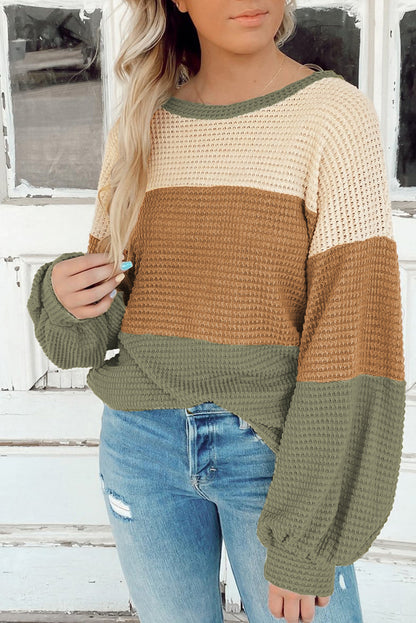 Green Knitted Color Block Drop Sleeve Baggy Top