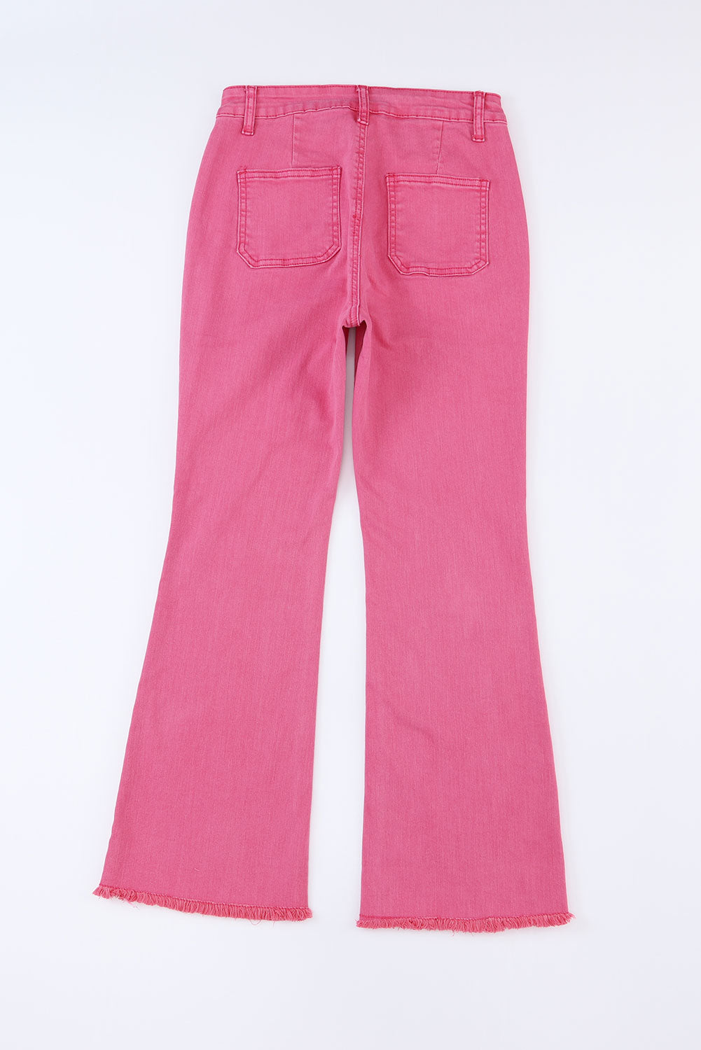 Pink Raw Hem Light Wash Flare Mid Rise Pants