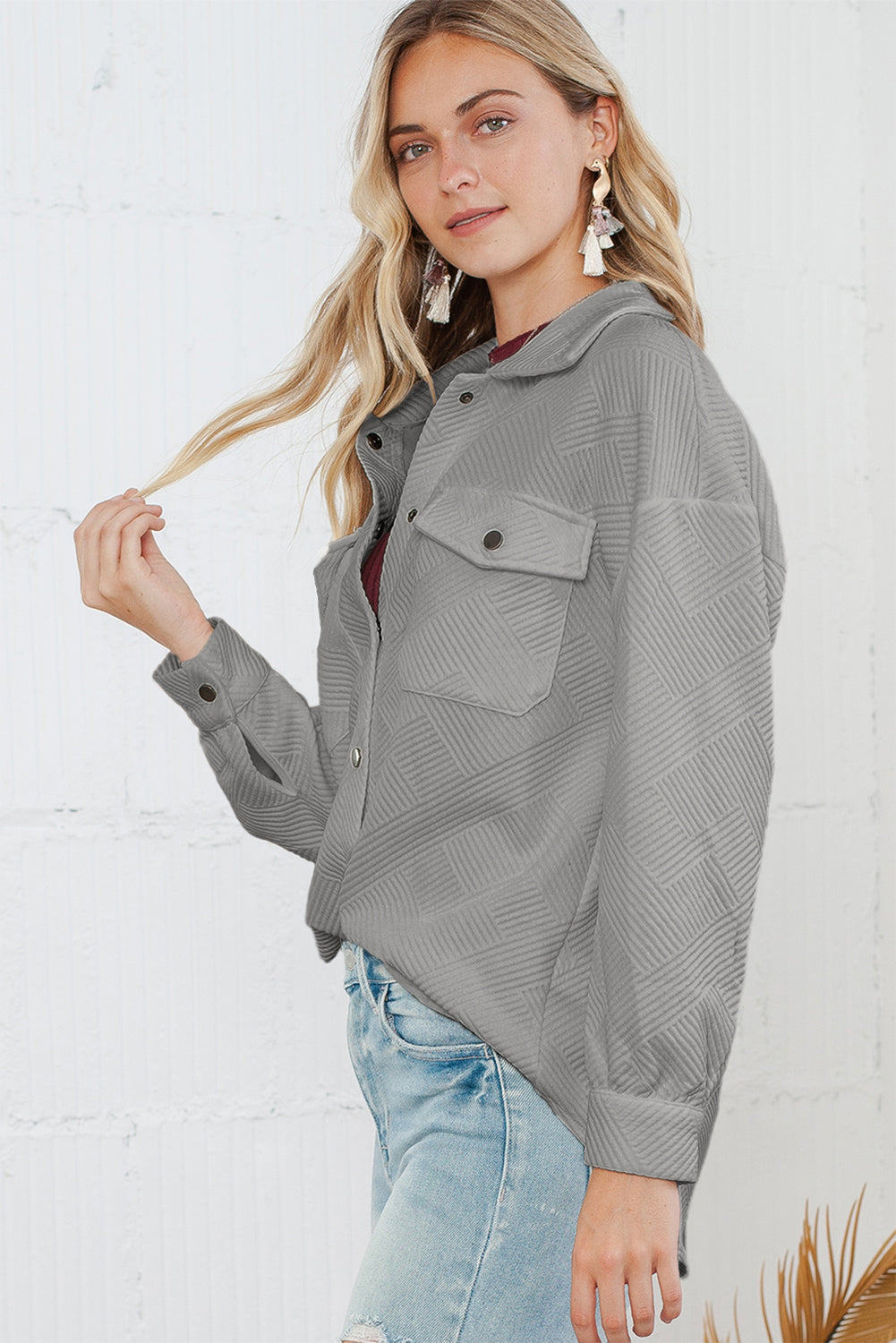 Khaki Solid Textured Flap Pocket Buttoned Shacket