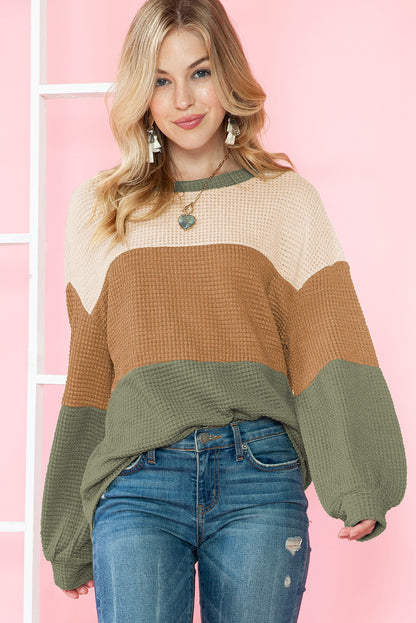 Green Knitted Color Block Drop Sleeve Baggy Top