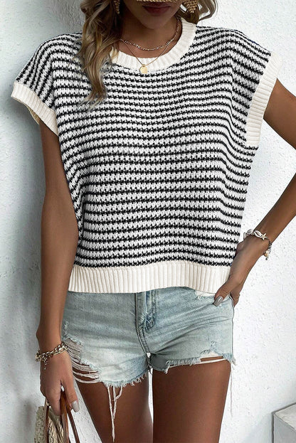 Black Stripe Contrast Trim Knit Dolman Top