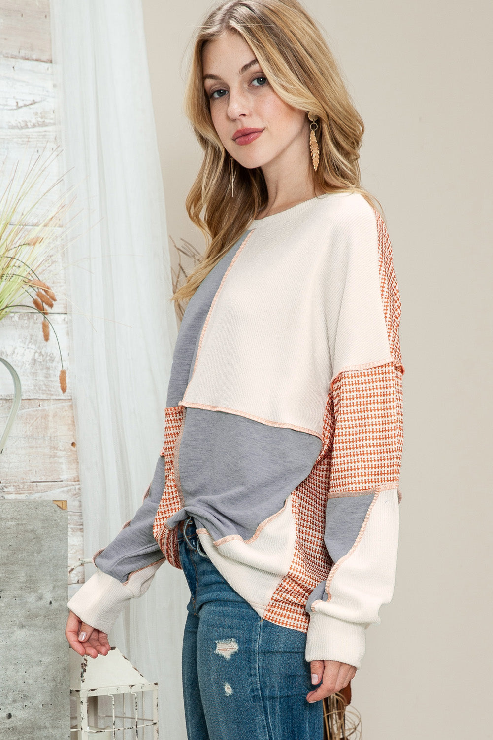 Multicolor Exposed Seam Color Block Pullover