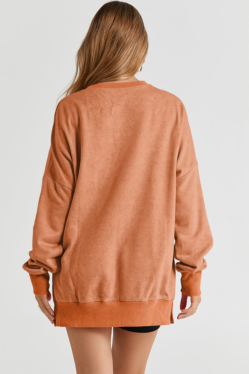 Pink Plain Drop Shoulder Trim Oversized Sweatshirt