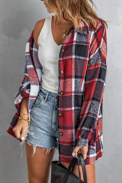 Brown Plaid Button Up Long Sleeve Flannel Shacket