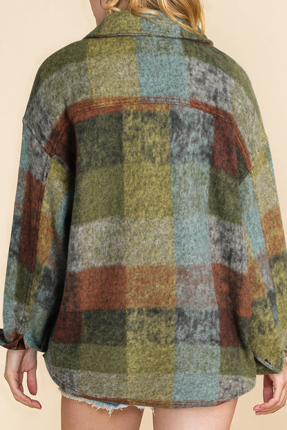 Multicolor Brushed Plaid Pocketed Oversize Shacket