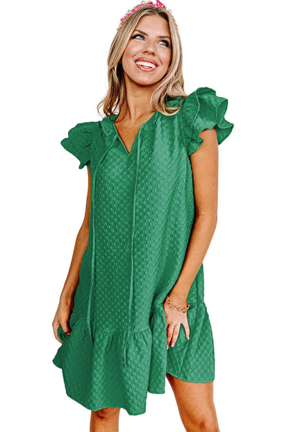 Checked Mini Dress with Flutter Shoulders