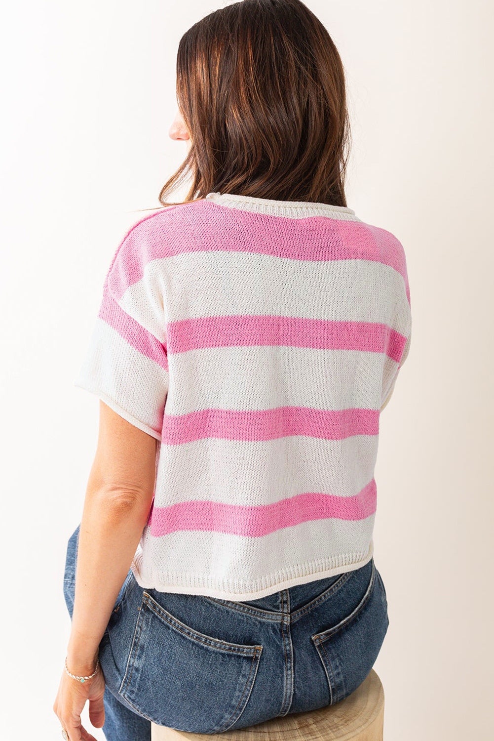 Khaki Striped Drop Shoulder Knitted Top