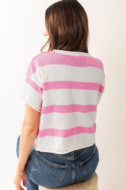 Khaki Striped Drop Shoulder Knitted Top