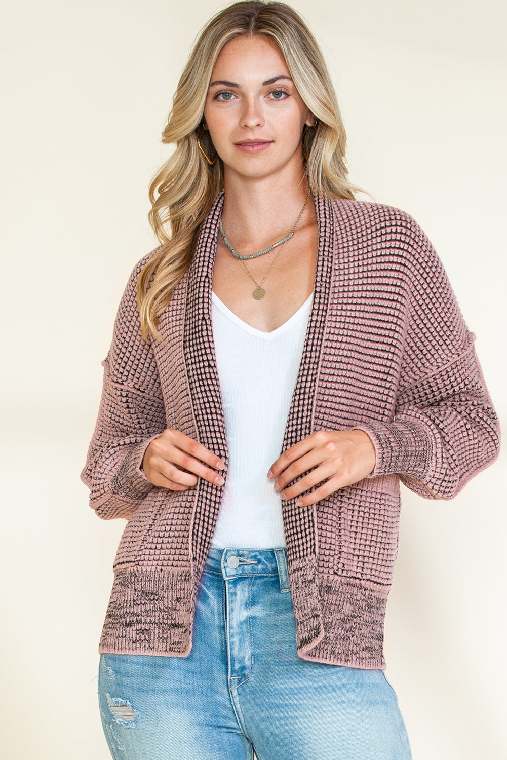 Apricot Chunky Knit Pockets Drop Sleeve Cardigan