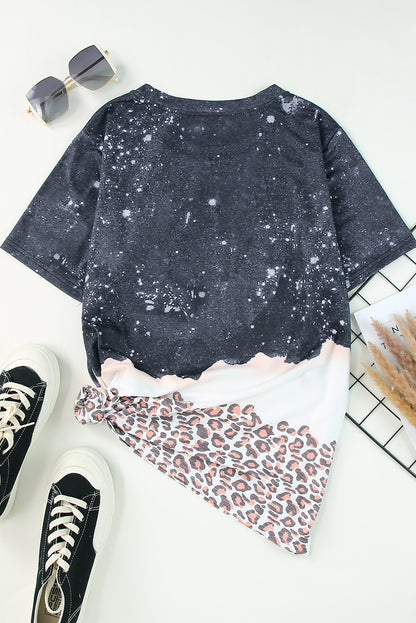 Black Tie Dye Leopard Graphic Tee