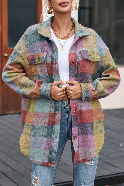 Multicolor Brushed Plaid Pocketed Oversize Shacket