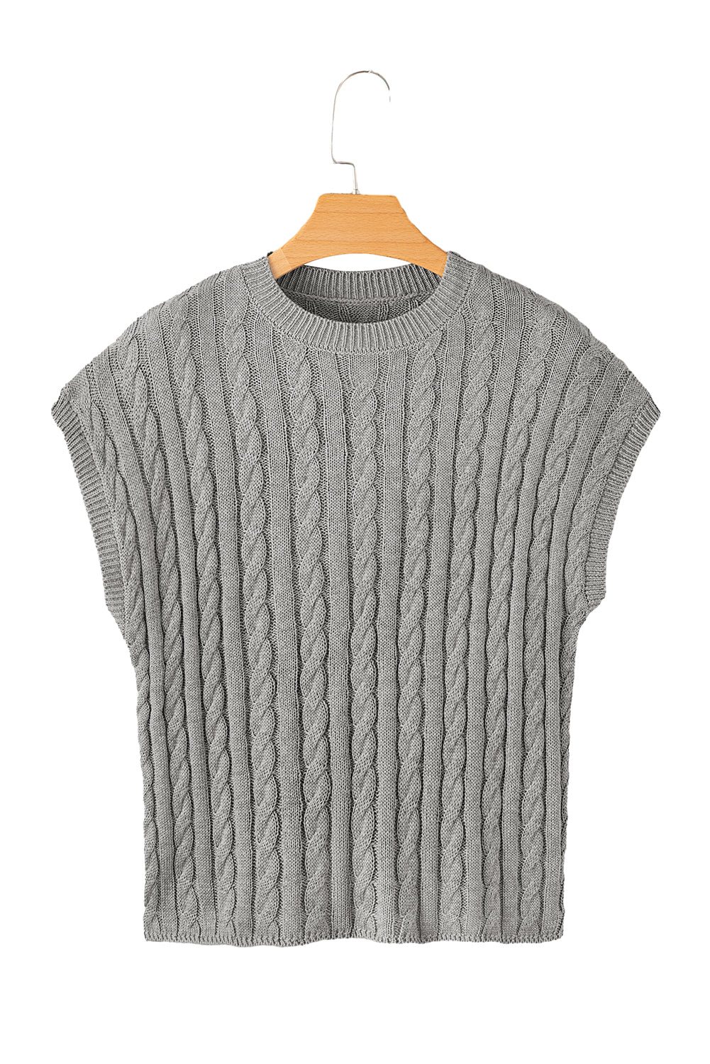 Black Crew Neck Cable Knit Short Sleeve Sweater