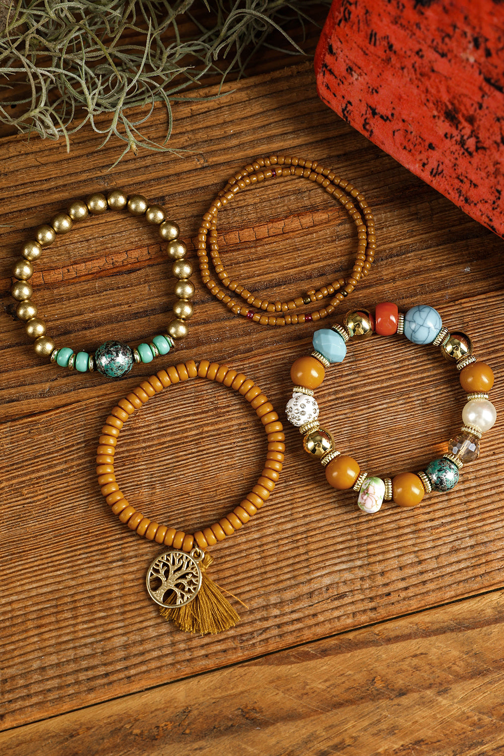 Chestnut 5pcs Boho Beaded Turquoise Bracelets Set