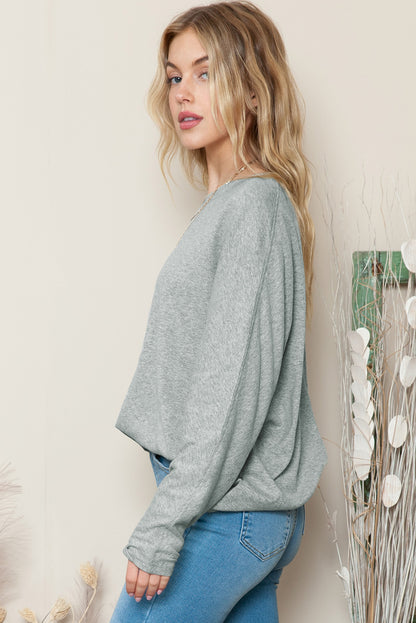 Green Plain Solid Color Patchwork Casual Long Sleeve Top