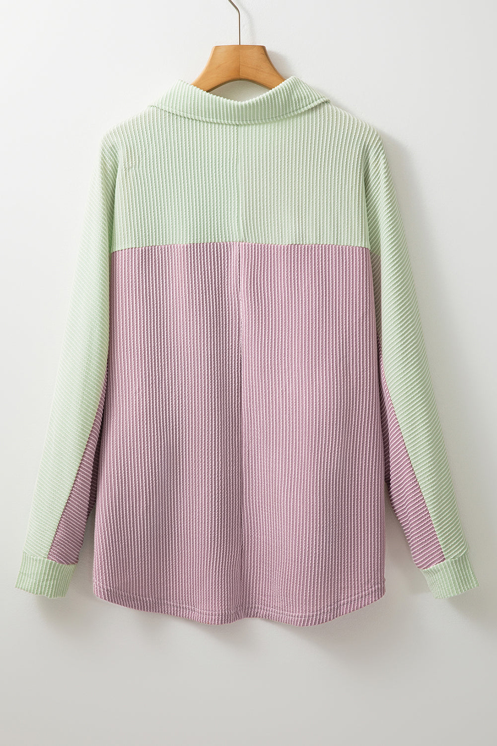 Phalaenopsis Color Block Crinkle Rib Buttoned Oversized Shirt