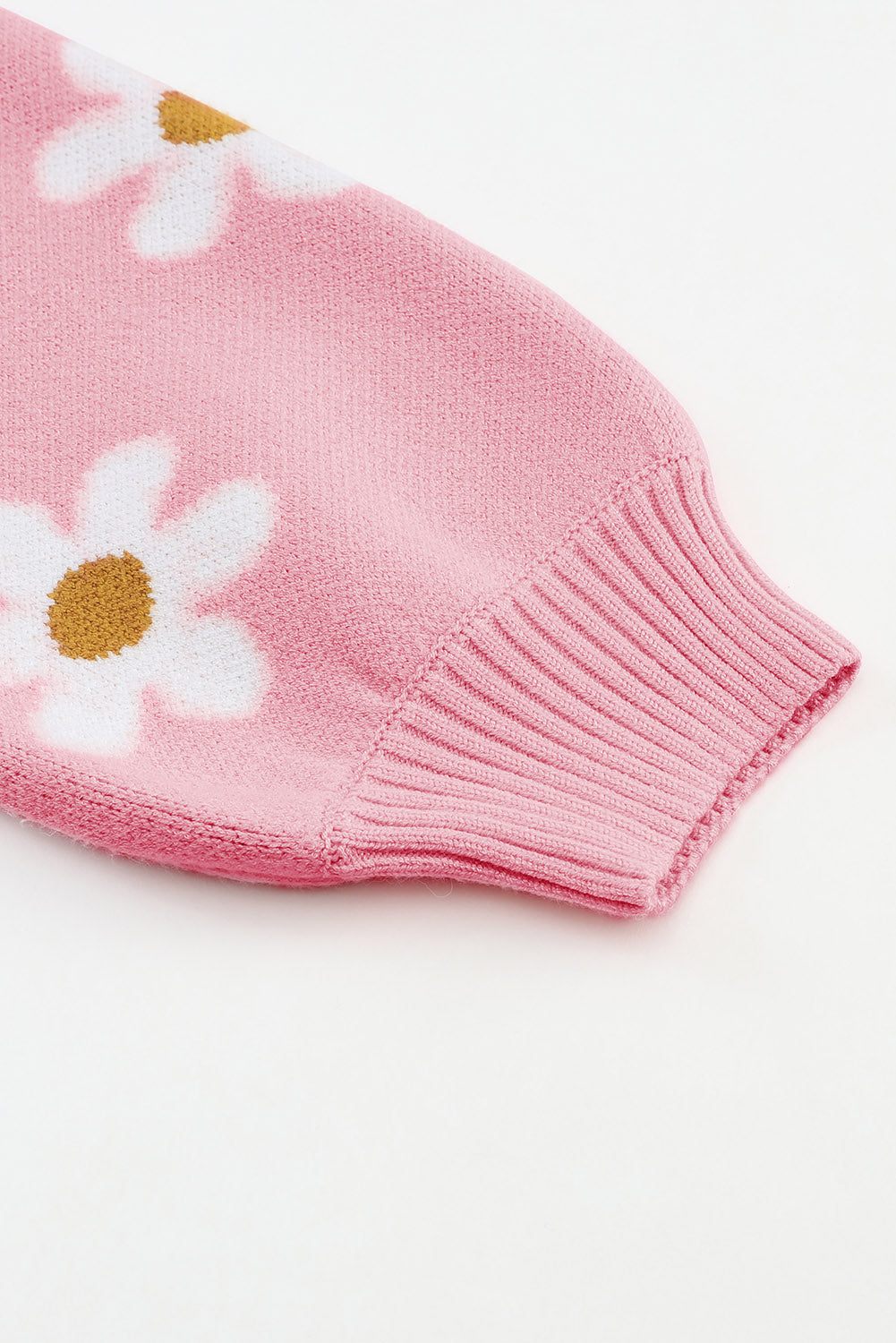 Pink Floral Pattern Drop Shoulder Pullover Knit Sweater