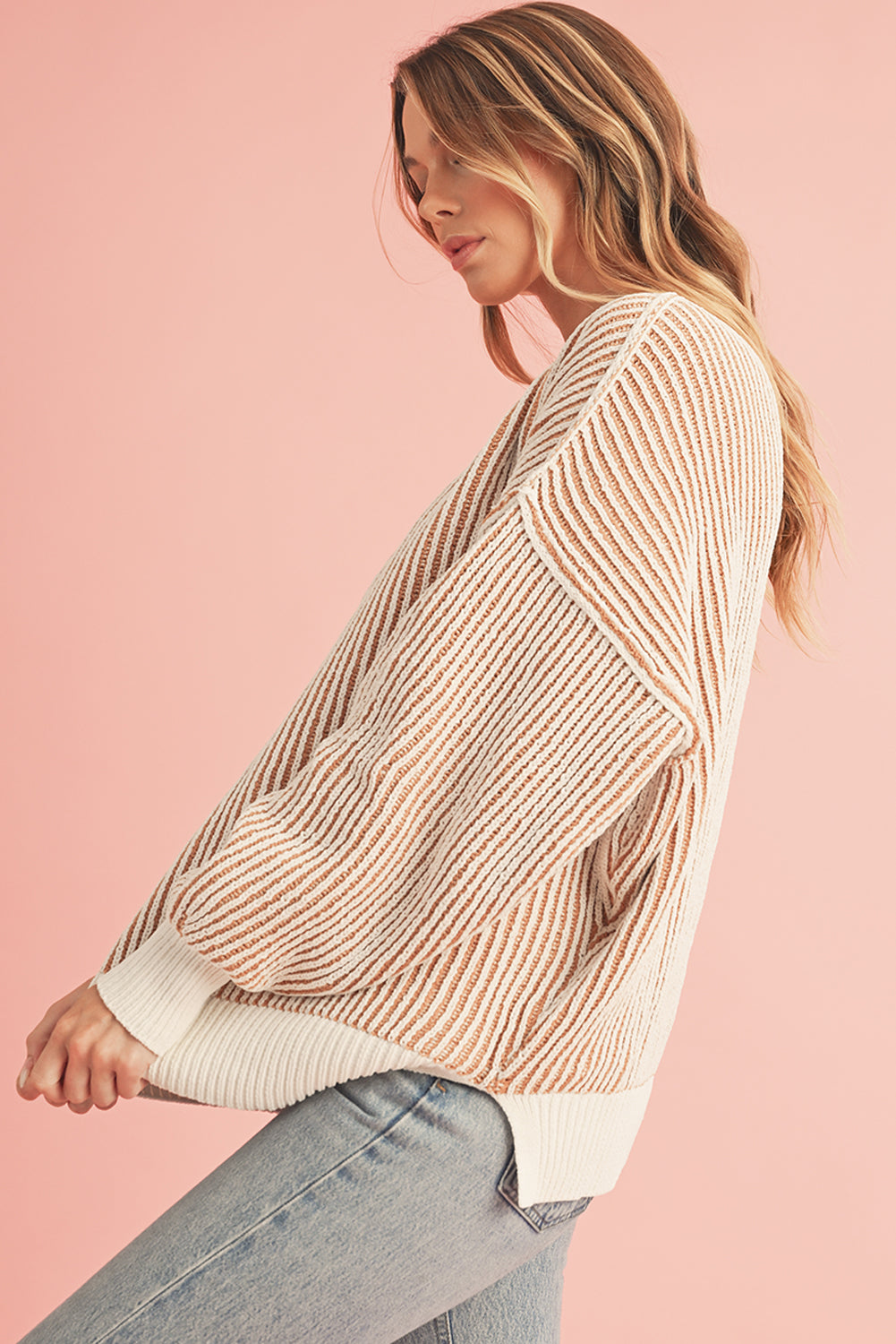 Black Striped Contrast Trim Loose Sweater