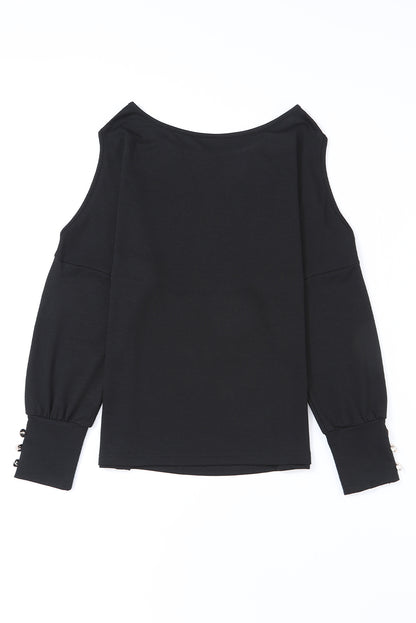 Green Boat Neck Asymmetric Cutout Long Sleeve Top