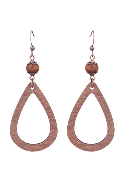 Chestnut Vintage Wooden Water Drop Shape Earrings