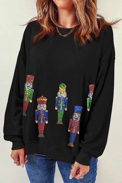 Black Sequins Nutcracker Christmas Graphic Sweatshirt