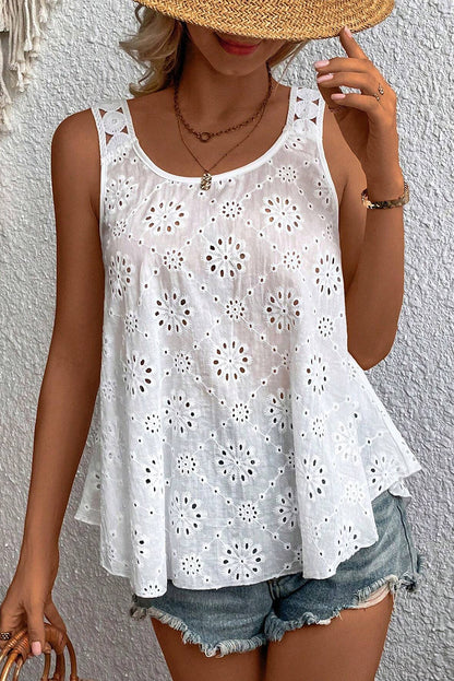 Wholesale White Eyelet Embroidery Flowy Tank Top