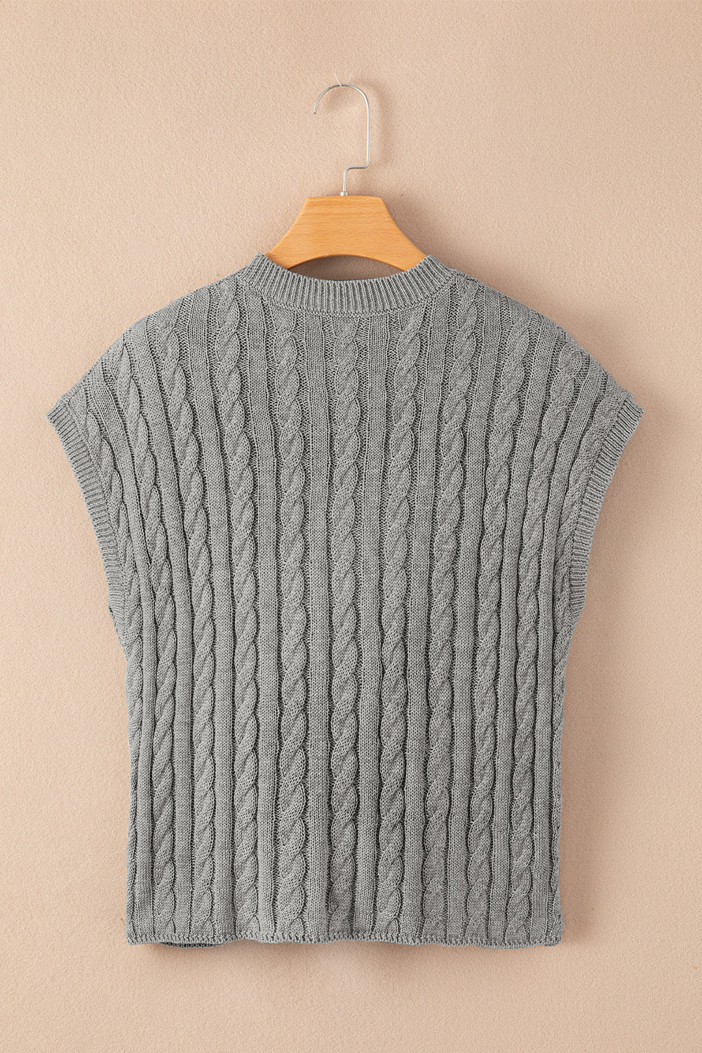 Black Crew Neck Cable Knit Short Sleeve Sweater