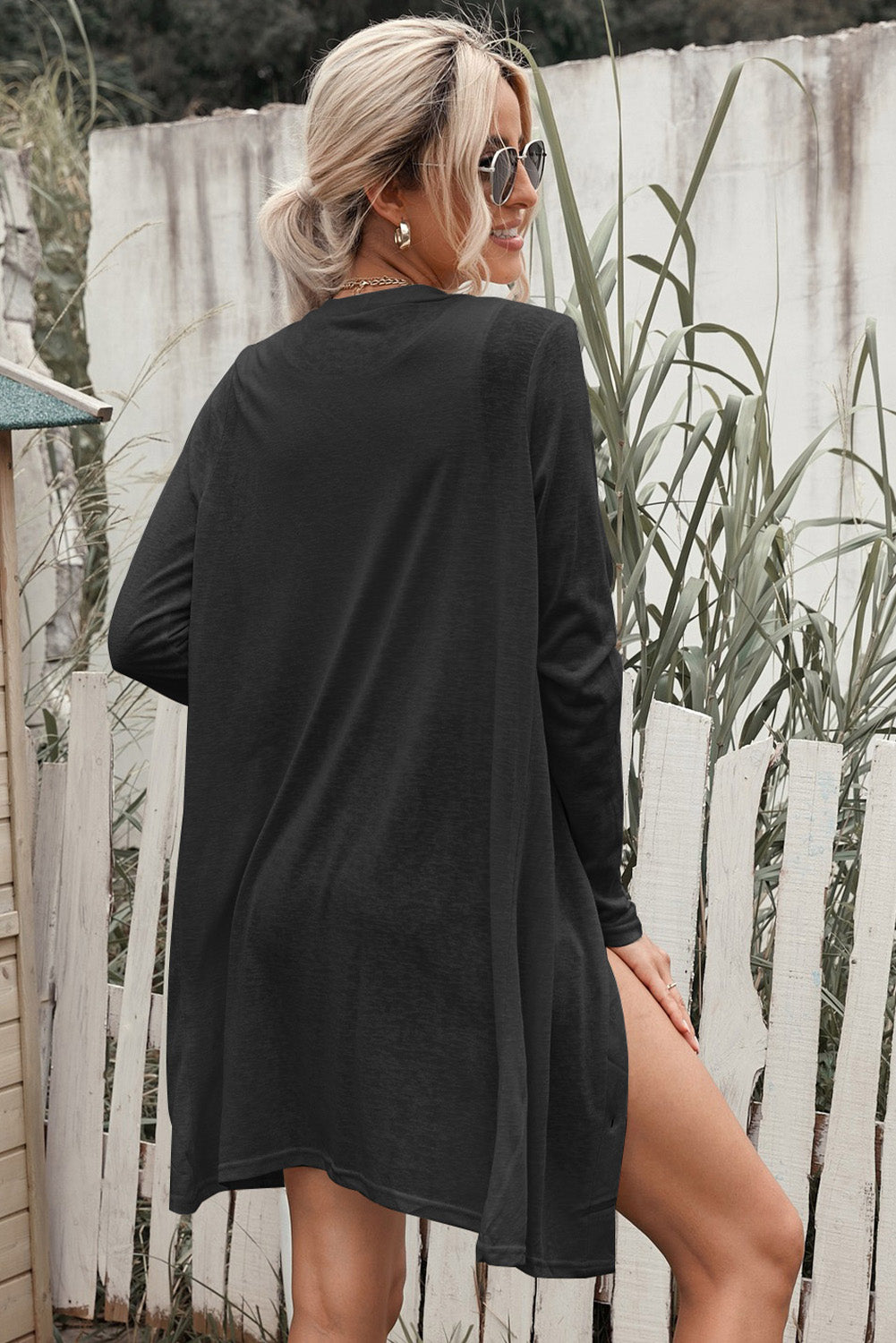 Grey Button Front Lightweight Long Cover Up