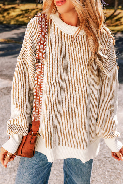 Black Striped Contrast Trim Loose Sweater