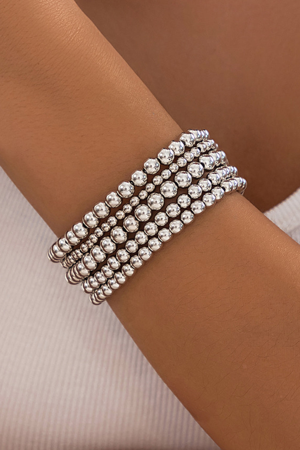 Silvery 5pcs Solid Color Beaded Bracelet Set