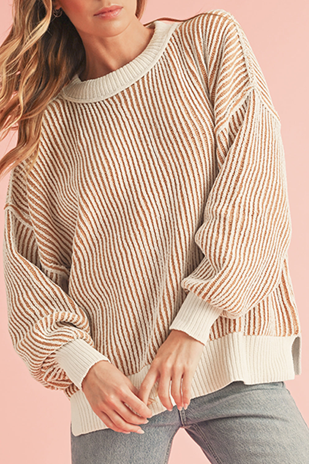 Black Striped Contrast Trim Loose Sweater