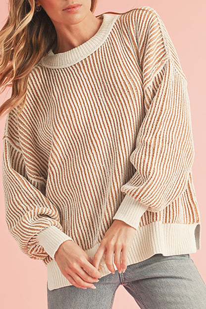 Black Striped Contrast Trim Loose Sweater