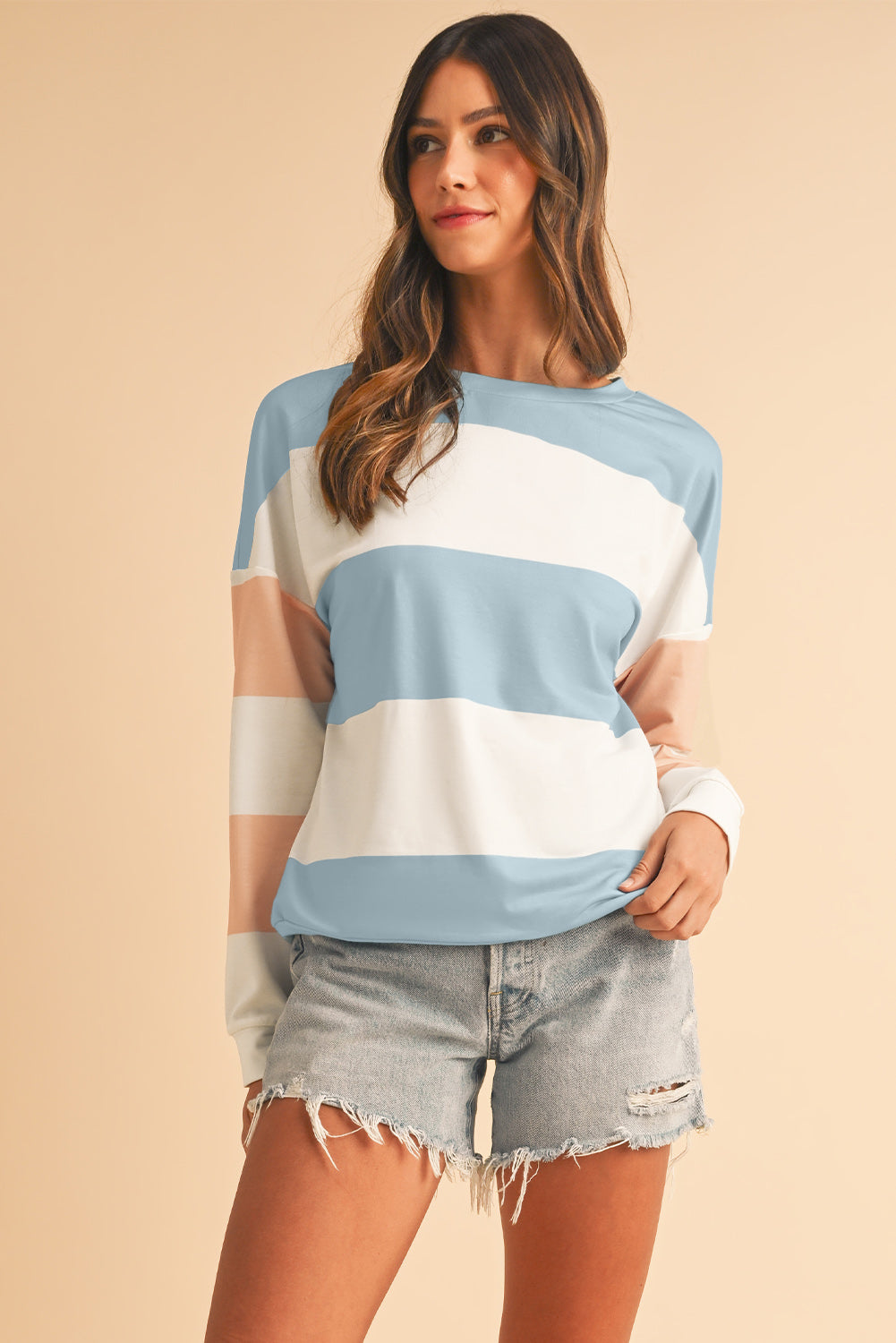 Light Blue Colorblock Drop Sleeve Top