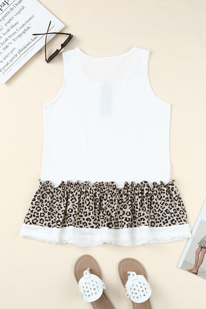 White Cheetah Print Sleeveless Button Front Tank Top