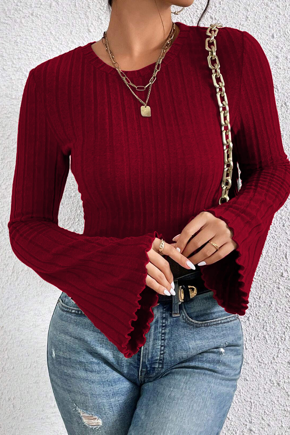 Red Dahlia Elegant Flared Sleeve Fit Knit Top