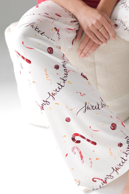 Red Solid Top and Christmas Print Pants Pajama Set