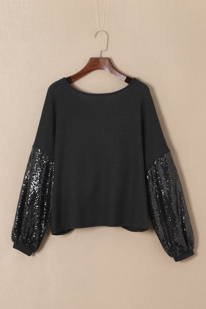 Apricot Cross Backless Sequin Bishop Sleeve Top