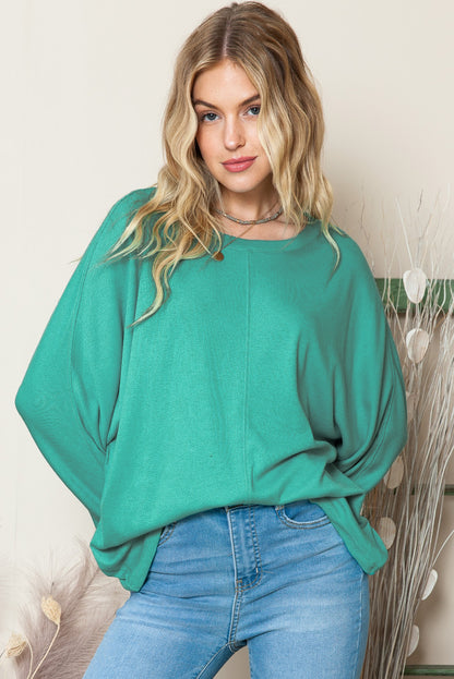 Green Plain Solid Color Patchwork Casual Long Sleeve Top