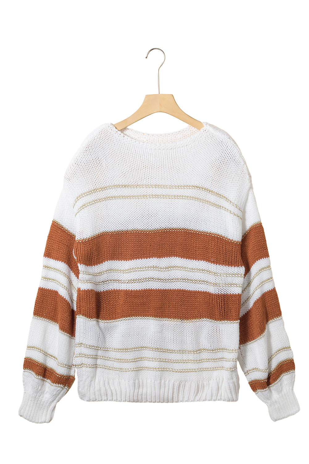 Black Stripe Striped Knit Puff Sleeve Casual Sweater