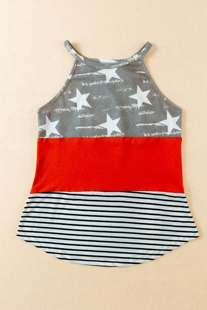 Multicolor American Flag Print Casual Tank Top